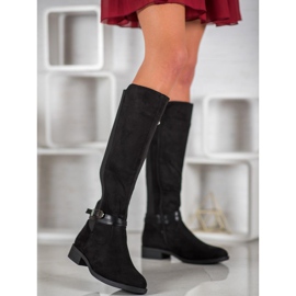 Ideal Shoes Stivali in pelle scamosciata nero 2