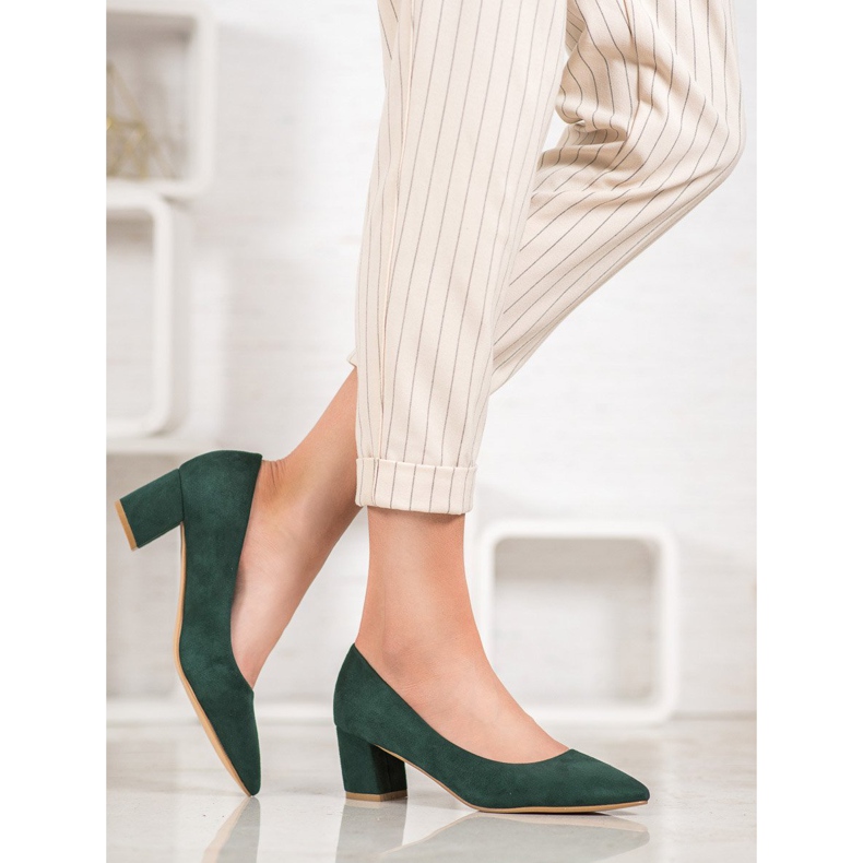 Small Swan Comode décolleté in pelle scamosciata verde 2