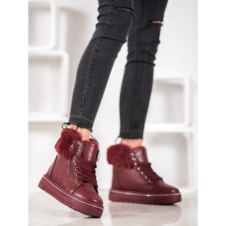 SHELOVET Stivali bordeaux con pelliccia rosso 1