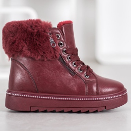 SHELOVET Stivali bordeaux con pelliccia rosso 2