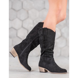 Abloom Stivali da cowboy in pelle scamosciata nero 2