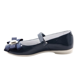 Girls 'Leather Ballerinas con un arco 45418 blu navy bartek 2