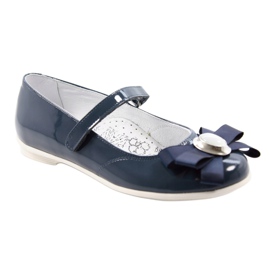 Girls 'Leather Ballerinas con un arco 45418 blu navy bartek 1