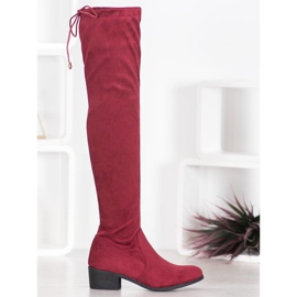 Small Swan Stivali bordeaux sopra il ginocchio rosso 1