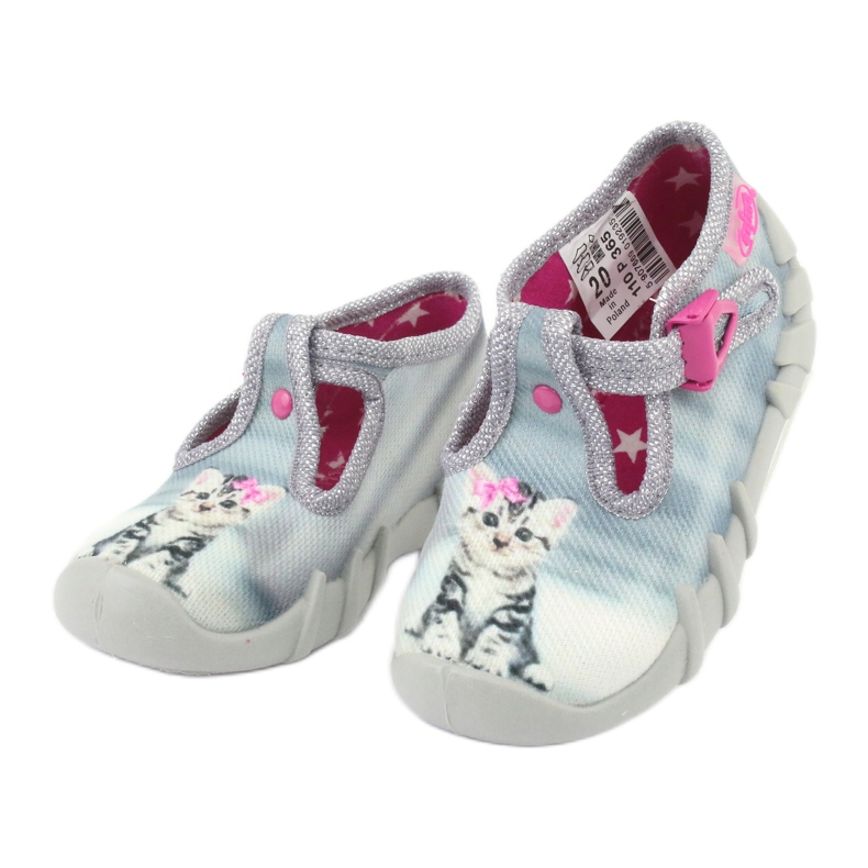 Scarpe per bambini gattino Befado 110P365 rosa grigio 2