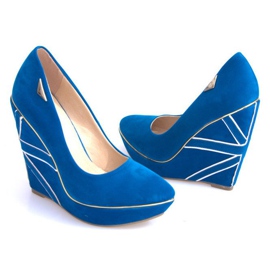 Décolleté con zeppa in pelle scamosciata 518918 Blu 1