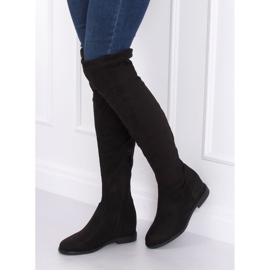 Stivali sopra il ginocchio su una zeppa nera nascosta NS076P Black nero 2