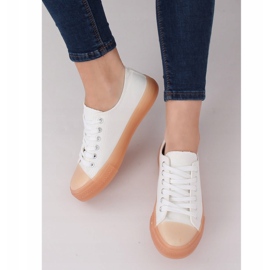 Sneakers su suola colorata, bianche e beige FG-2948 Nudepink bianco marrone 1
