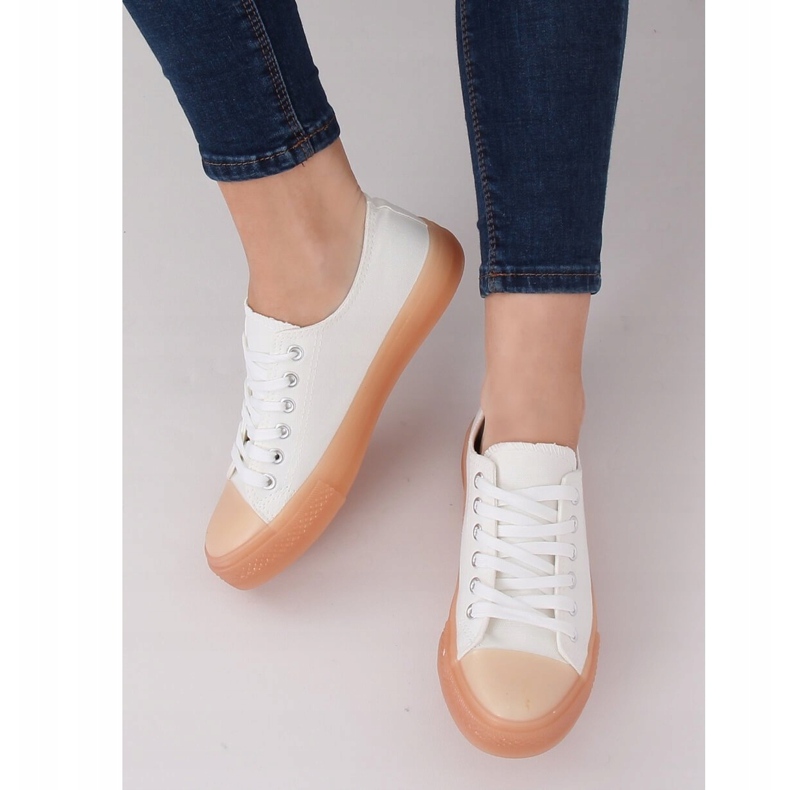 Sneakers su suola colorata, bianche e beige FG-2948 Nudepink bianco marrone 1