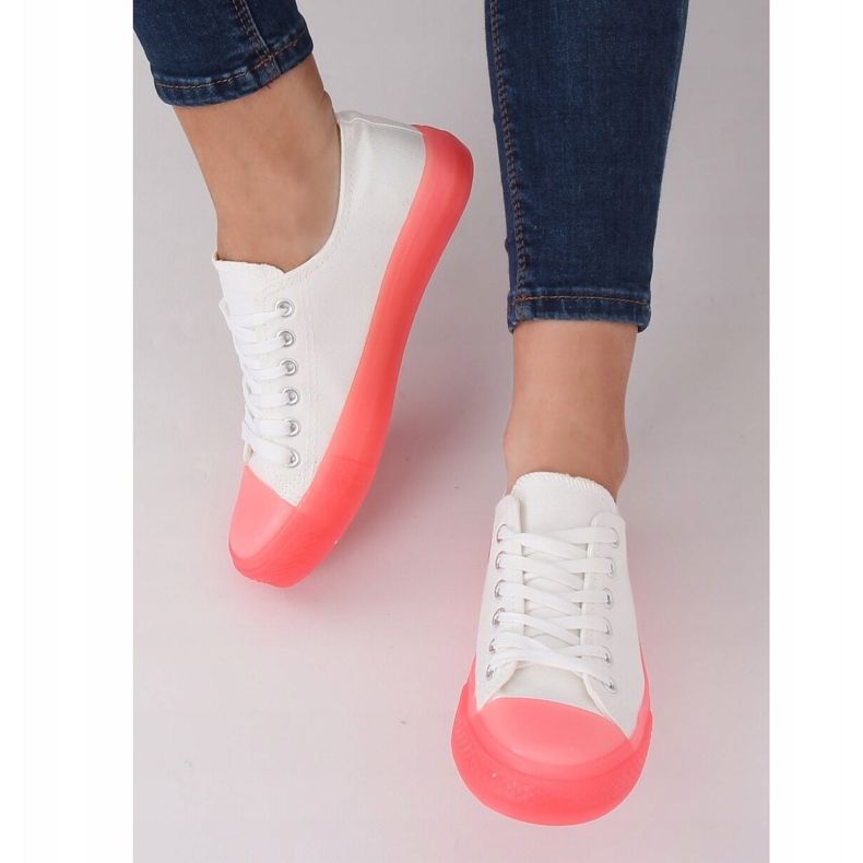 Sneakers su suola colorata, bianca e rosa FG-2948 Pink bianco 2