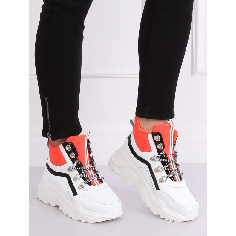Scarpe sportive arancioni e bianche alla caviglia RB-3348 WHITE / ORANGE bianco arancia 2