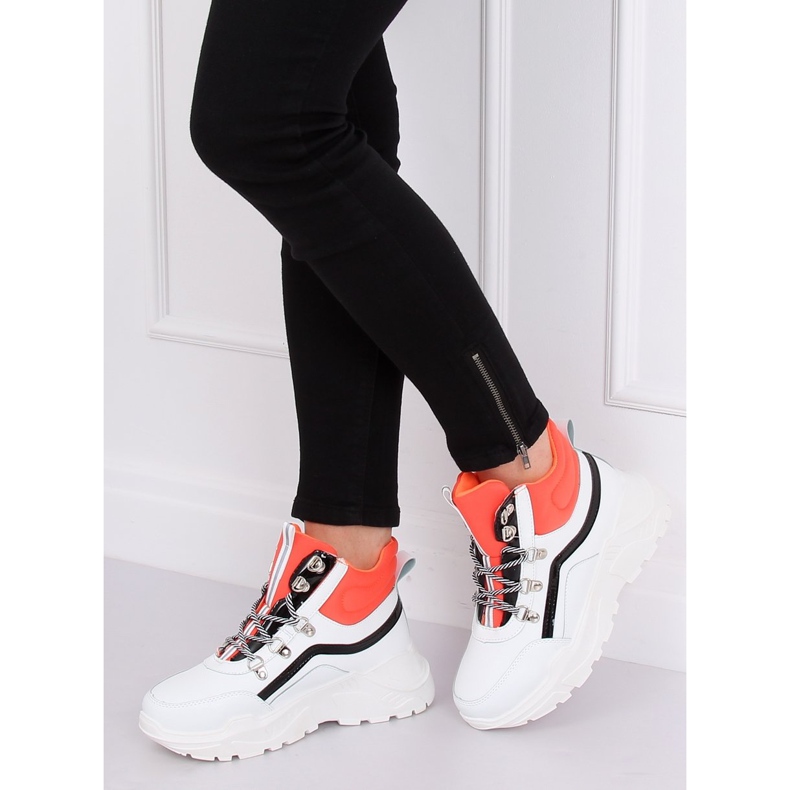 Scarpe sportive arancioni e bianche alla caviglia RB-3348 WHITE / ORANGE bianco arancia 1
