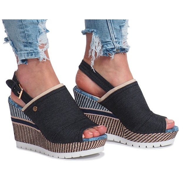 Sandali neri con zeppa mulanka jeans nero 1