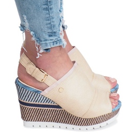 Sandali con zeppa in jeans mulanka beige 1
