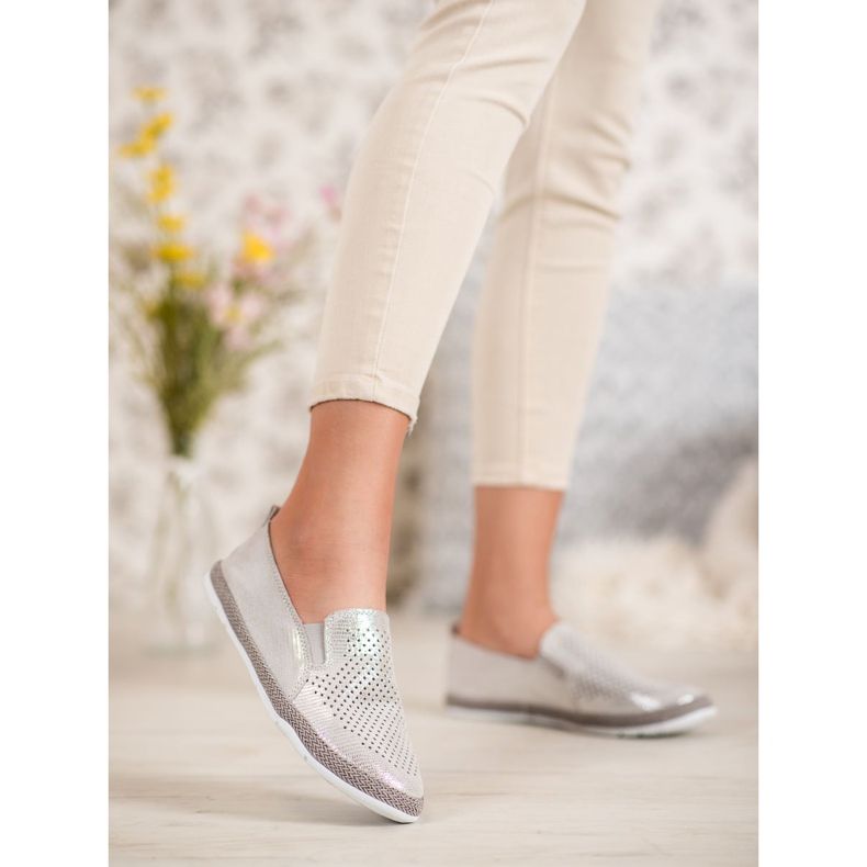 Goodin Espadrillas in pelle traforata grigio giallo 2