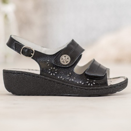 Goodin Sandali con zeppa in pelle nero 1