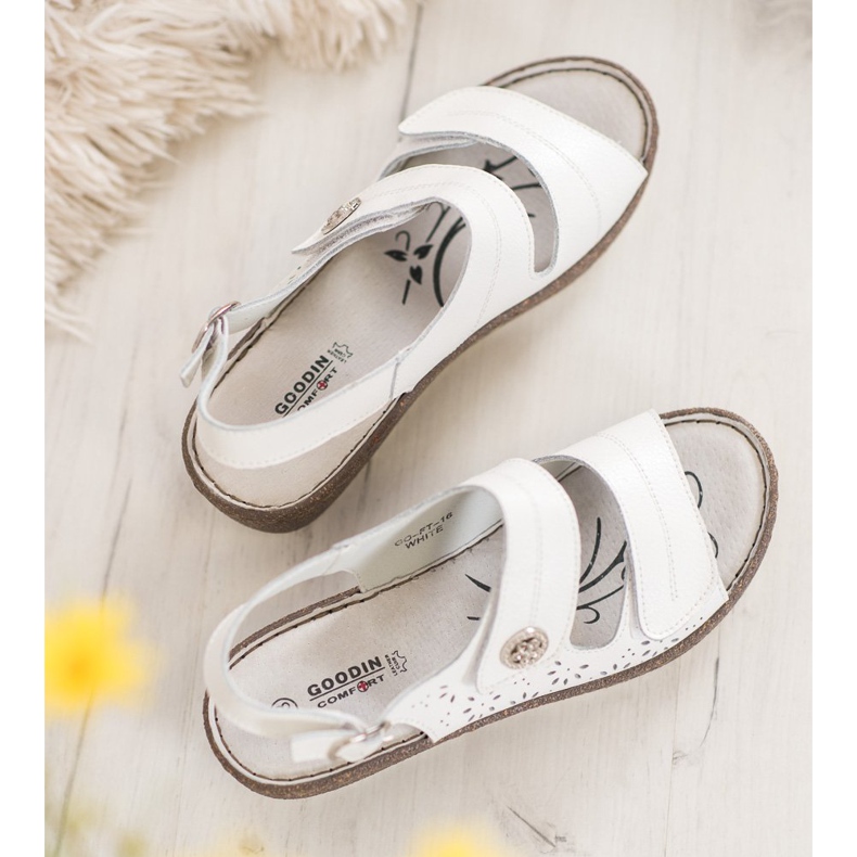 Goodin Sandali con zeppa in pelle bianco 2