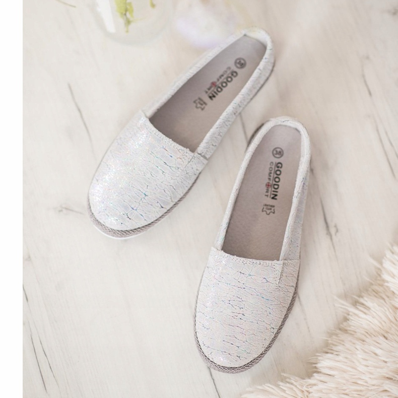 Goodin Ballerine in pelle con effetto holo grigio 1