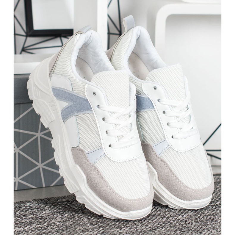 SHELOVET Scarpe da ginnastica sportive bianca blu grigio 1