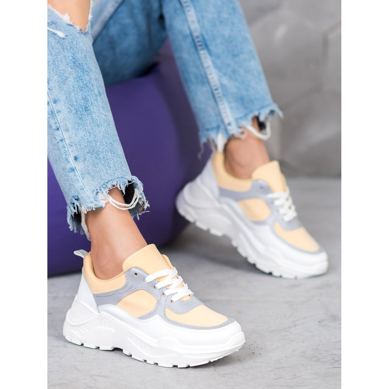 SHELOVET Scarpe da ginnastica alla moda bianca giallo 1