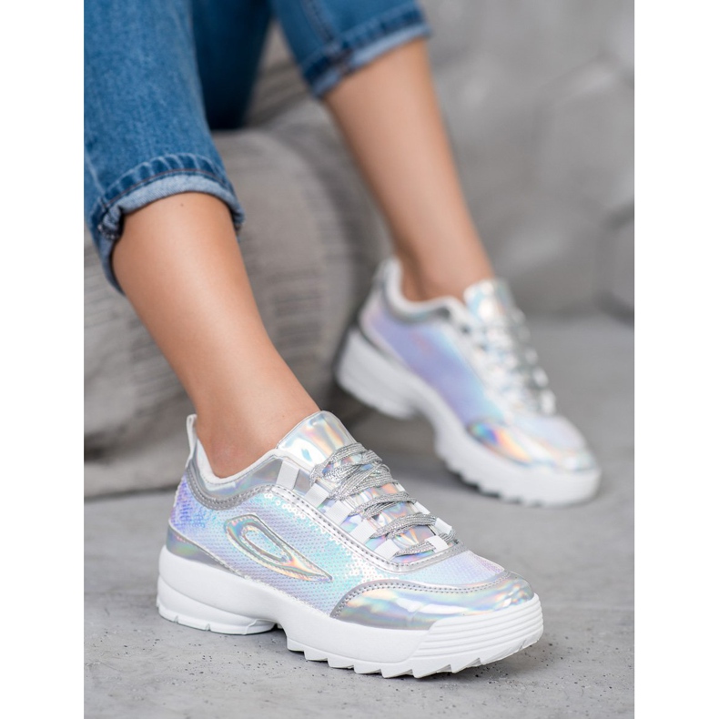 SHELOVET Sneakers Con Paillettes bianca grigio 1