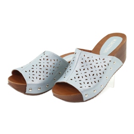 M.Daszyński Pantofole con zeppa da donna Daszyński SA144-8 blu 3