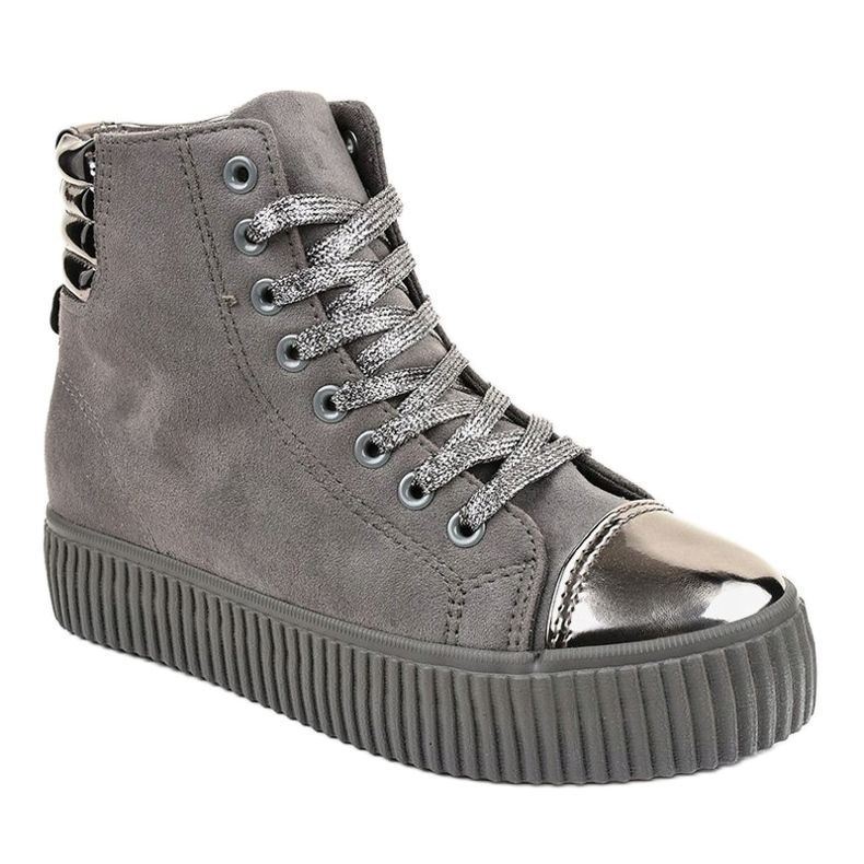 Sneakers grigie sulla piattaforma femminile TL-53 grigio 1
