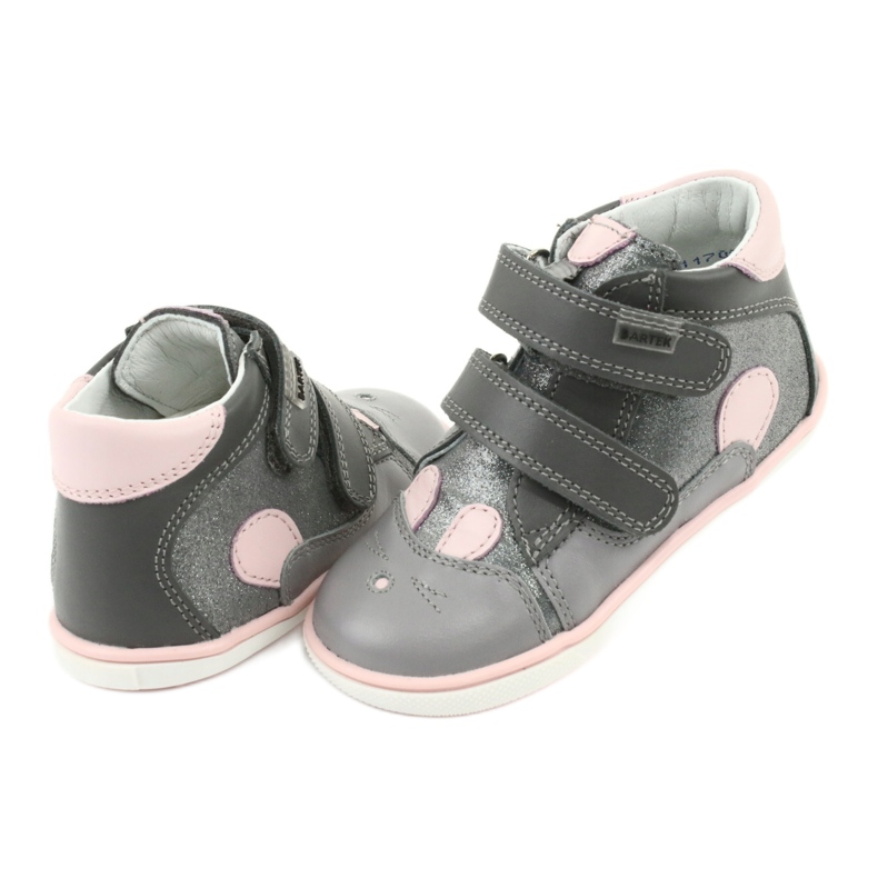Stivali velcro coniglio Bartek 11702 rosa grigio 4