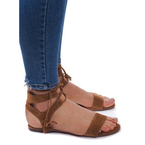 Sandali Boho 8-38 in pelle scamosciata cammello marrone 1