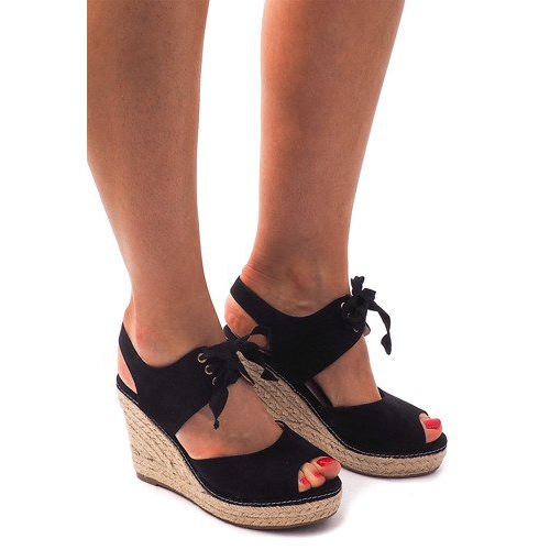 Sandali con zeppa Espadrillas B2909 Nero 2