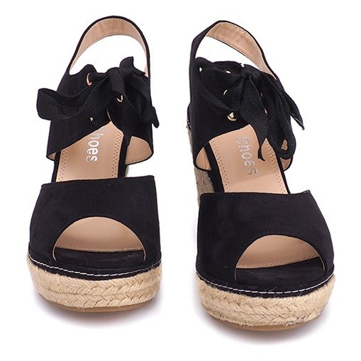 Sandali con zeppa Espadrillas B2909 Nero 1