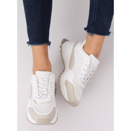 LA87P Scarpe sportive beige bianche e beige bianco marrone 2