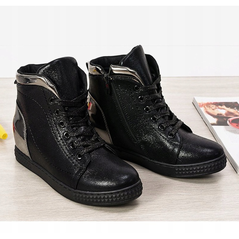 Sneakers laccate nere su zeppa R469-2 nero 2