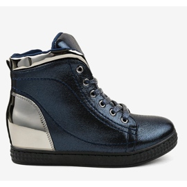 Sneakers laccate blu navy su zeppa R469-1 2