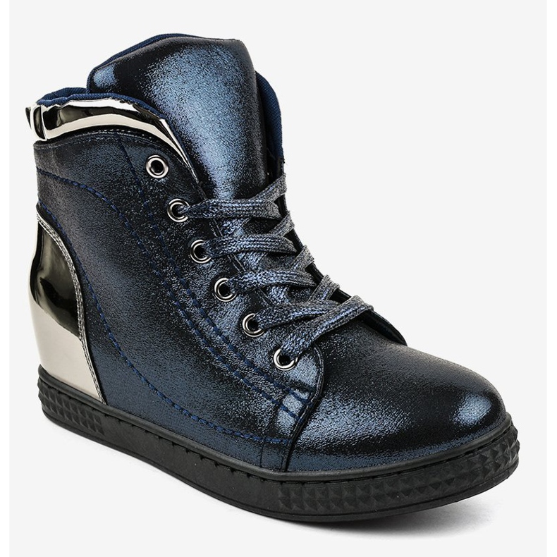 Sneakers laccate blu navy su zeppa R469-1 1