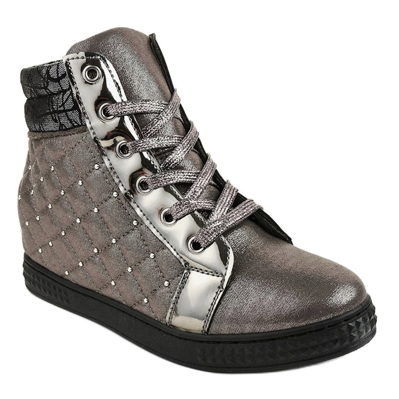 Sneakers laccate grigie su zeppa R468-3 grigio 1