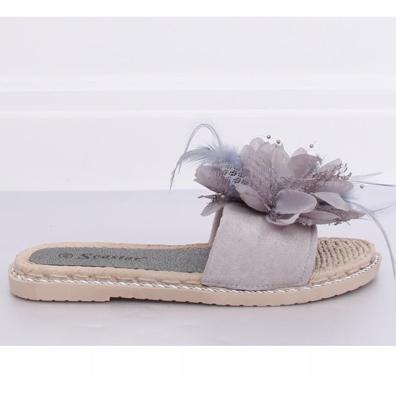 Grigio Pantofole da donna grigie con piume CK131P Grigio viola 1