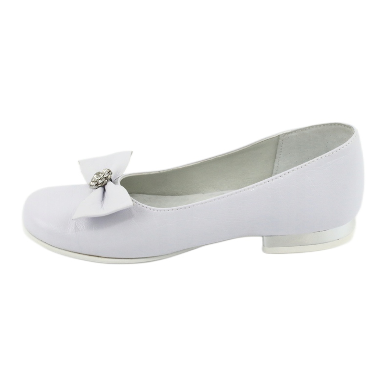 Girls 'Ballerinas Leather White Miko 800 con un arco bianca 2