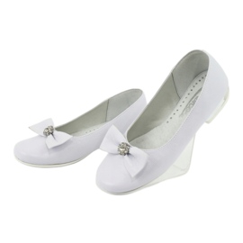Girls 'Ballerinas Leather White Miko 800 con un arco bianco 3