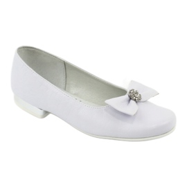 Girls 'Ballerinas Leather White Miko 800 con un arco bianco 1