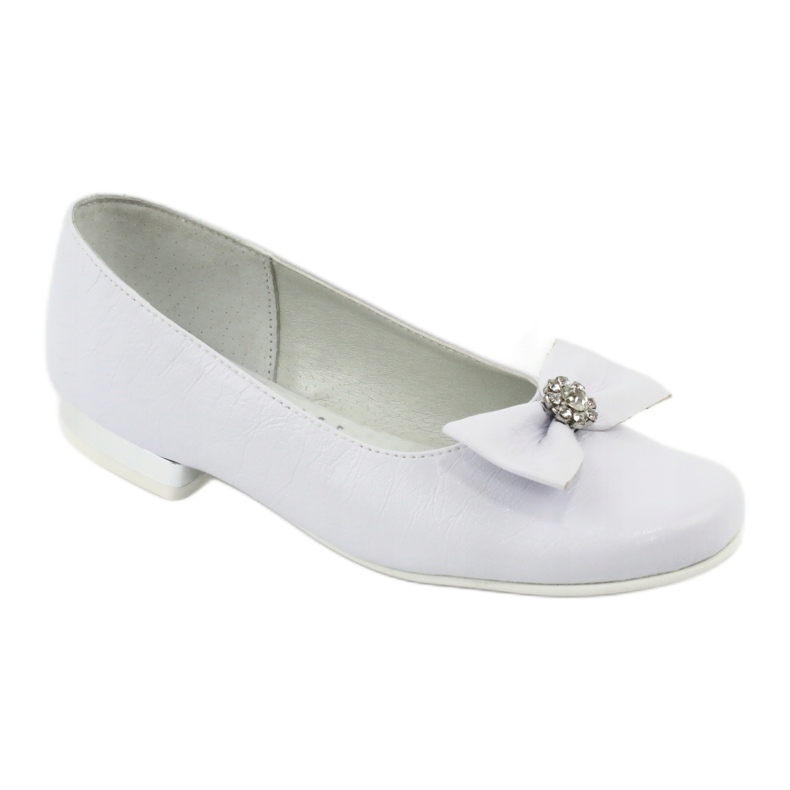 Girls 'Ballerinas Leather White Miko 800 con un arco bianco 1