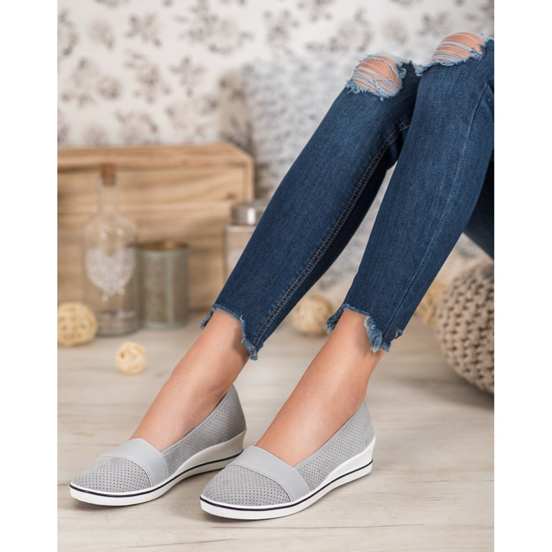 SHELOVET Ballerina grigia su zeppa grigio 1