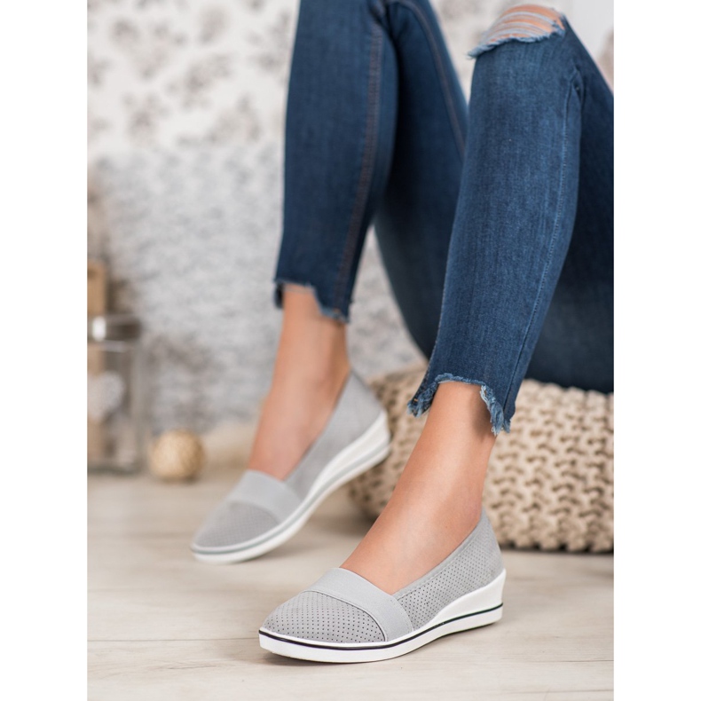 SHELOVET Ballerina grigia su zeppa grigio 2