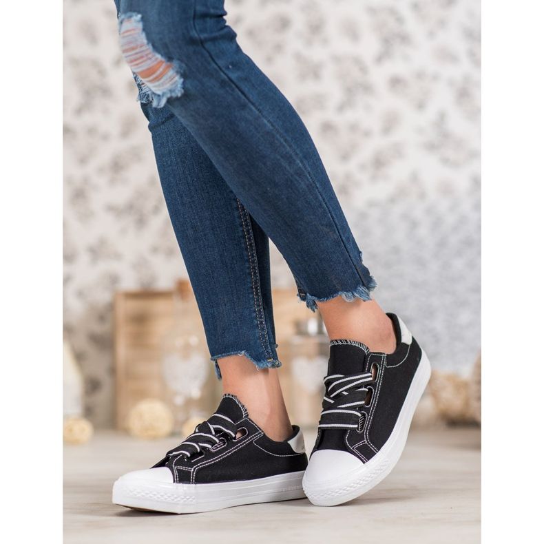 SHELOVET Comode scarpe da ginnastica in tessuto nero 1