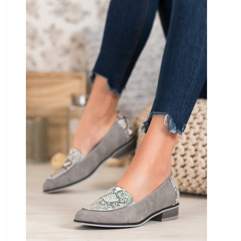 Mocassini VINCEZA con stampa serpente grigio 2