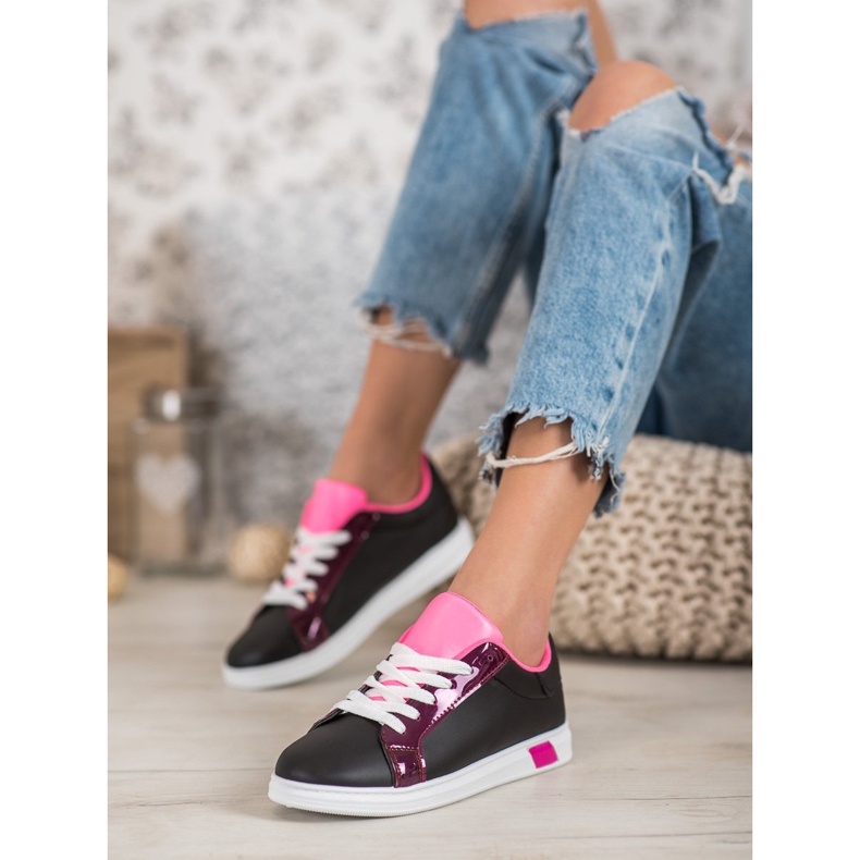 Ideal Shoes Sneakers Alla Moda Con Ecopelle nero multicolore 2