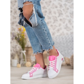Ideal Shoes Sneakers Alla Moda Con Ecopelle bianca rosa 2