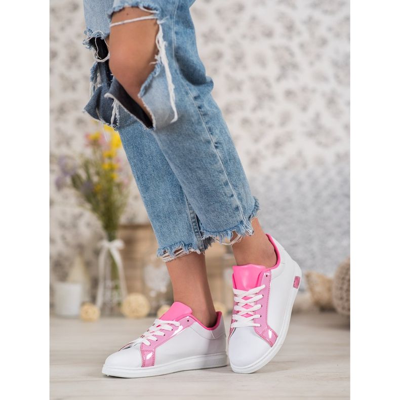 Ideal Shoes Sneakers Alla Moda Con Ecopelle bianca rosa 2