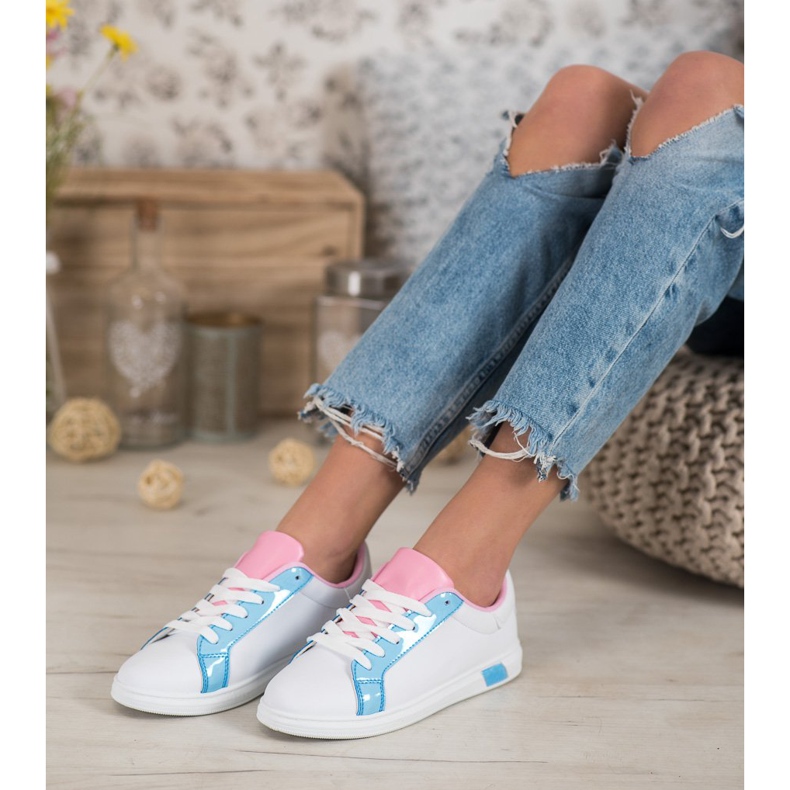 Ideal Shoes Sneakers Alla Moda Con Ecopelle bianco blu rosa multicolore 2