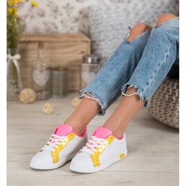 Ideal Shoes Sneakers Alla Moda Con Ecopelle bianco arancia rosa multicolore giallo 2